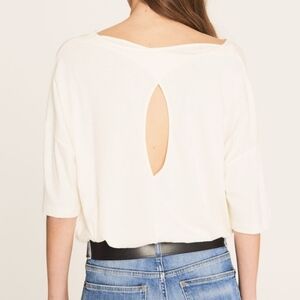 ba&sh Top Bateau Elbow Sleeve Open Back Keyhole Wrap Cotton Modal Ecru M NWT